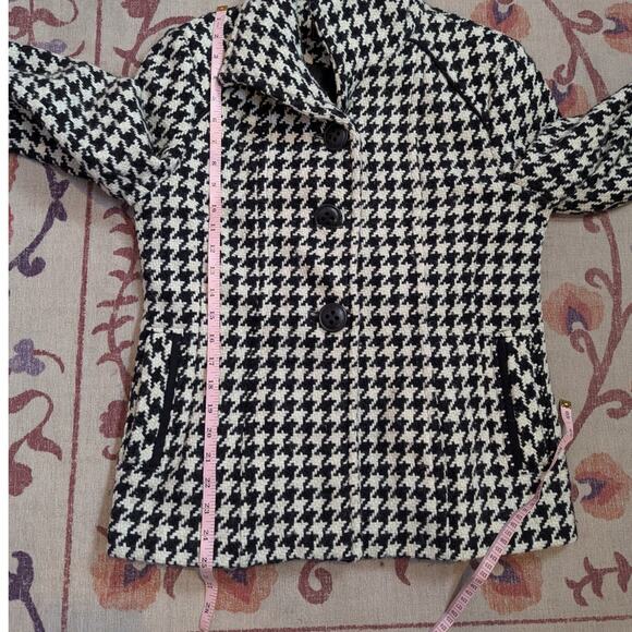 Giacca Houndstooth Wool Blend Coat Black and White Size Medium - Picture 8 of 16